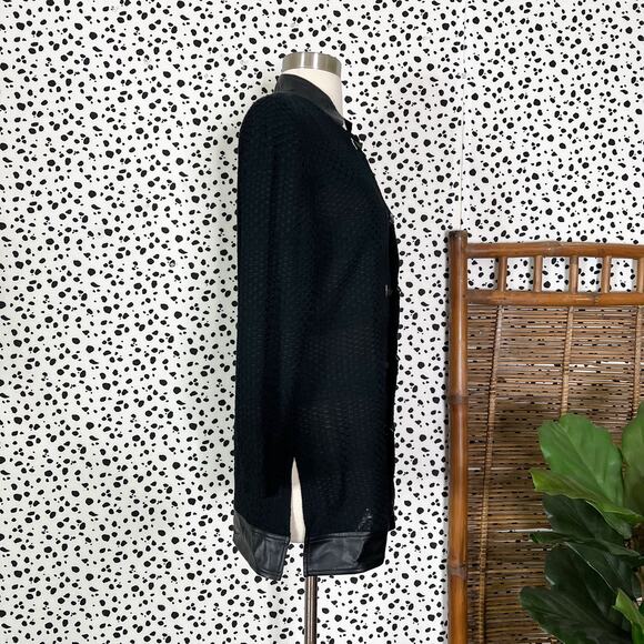 NEW Ming Wang | Black Faux Leather Trim Long Sleeve Knit Tunic Sweater Jacket XS - Picture 5 of 11